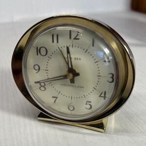 Vintage Westclox Baby Ben Wind Up Gold Alarm Clock Works